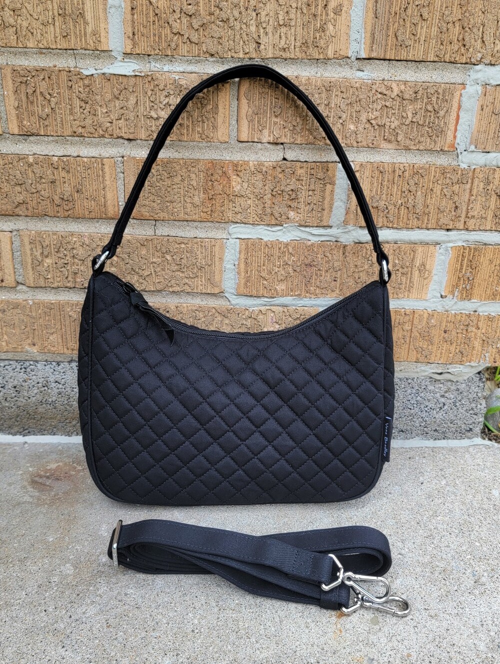 Veta Bradley Black Quilted Frannie Crescent Shoulder Bag Crossbody